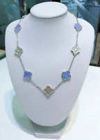 [LUXE JEWELRY]CLOVER 10 MOTIFS CHALCEDONY DIAMONDS SILVER NECKLACE