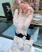 [LUXE JEWELRY]CLOVER 10 MOTIFS CHALCEDONY DIAMONDS SILVER NECKLACE