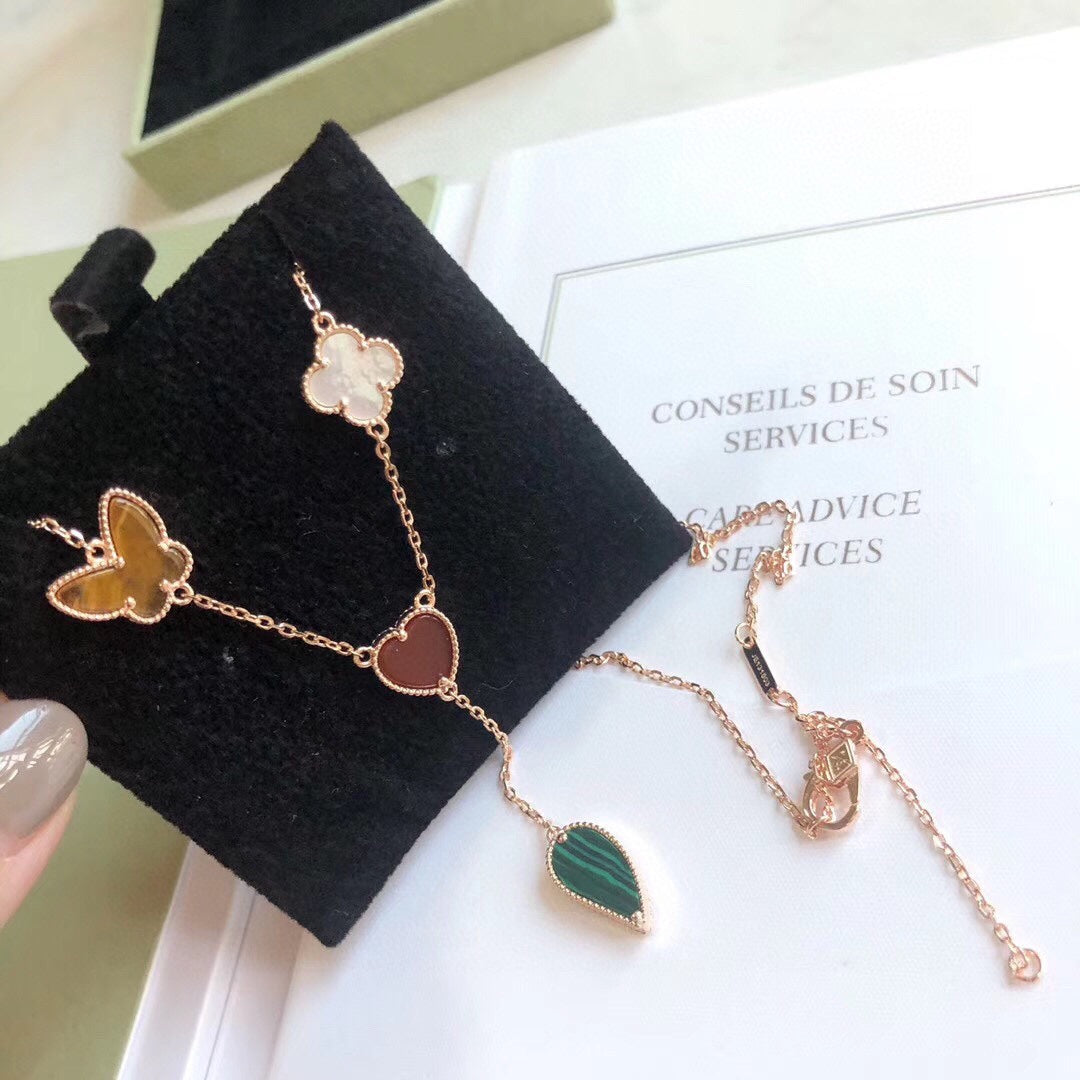 [LUXE JEWELRY]LUCKY SPRING 4 MOTIFS ROSE GOLD NECKLACE