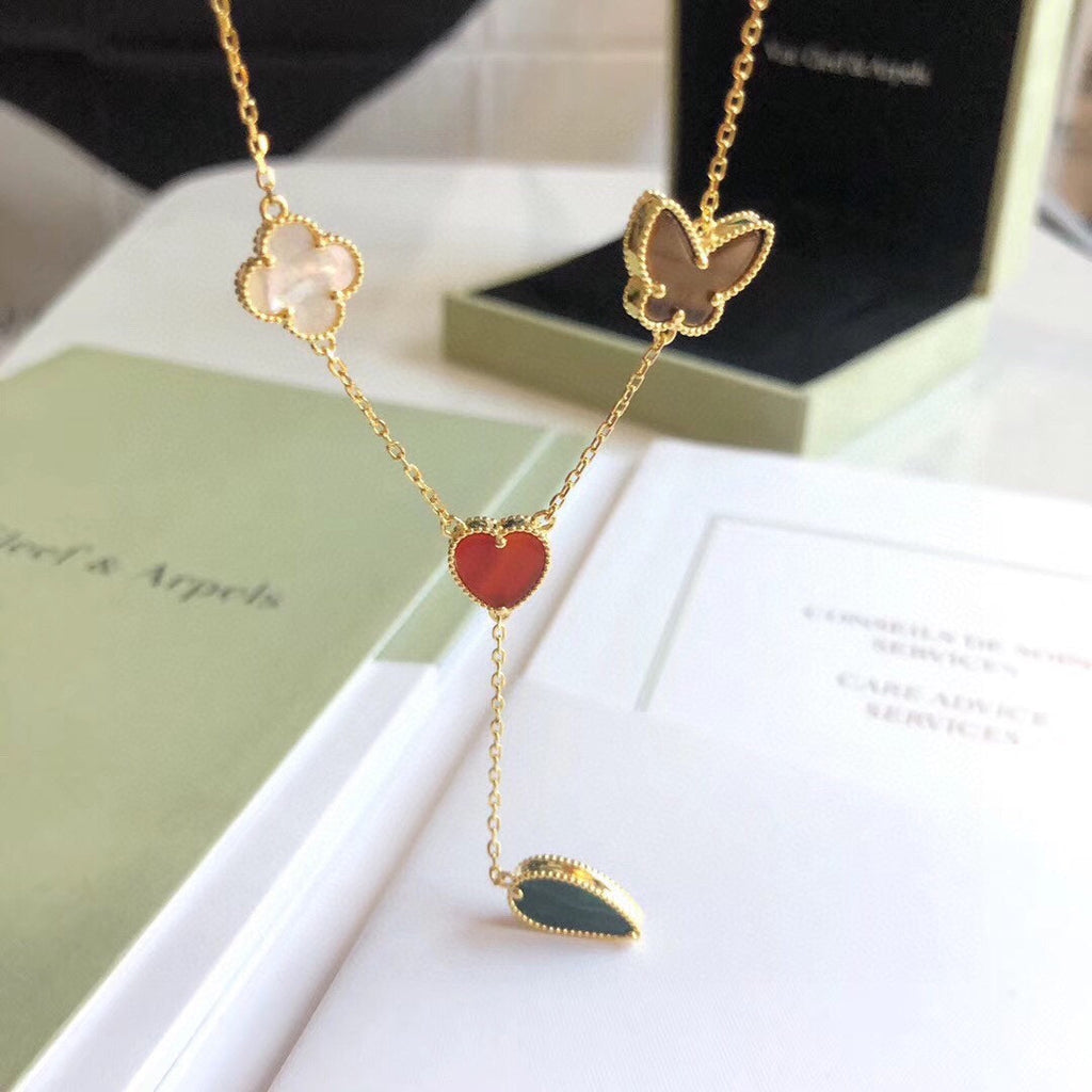 [LUXE JEWELRY]LUCKY SPRING 4 MOTIFS ROSE GOLD NECKLACE