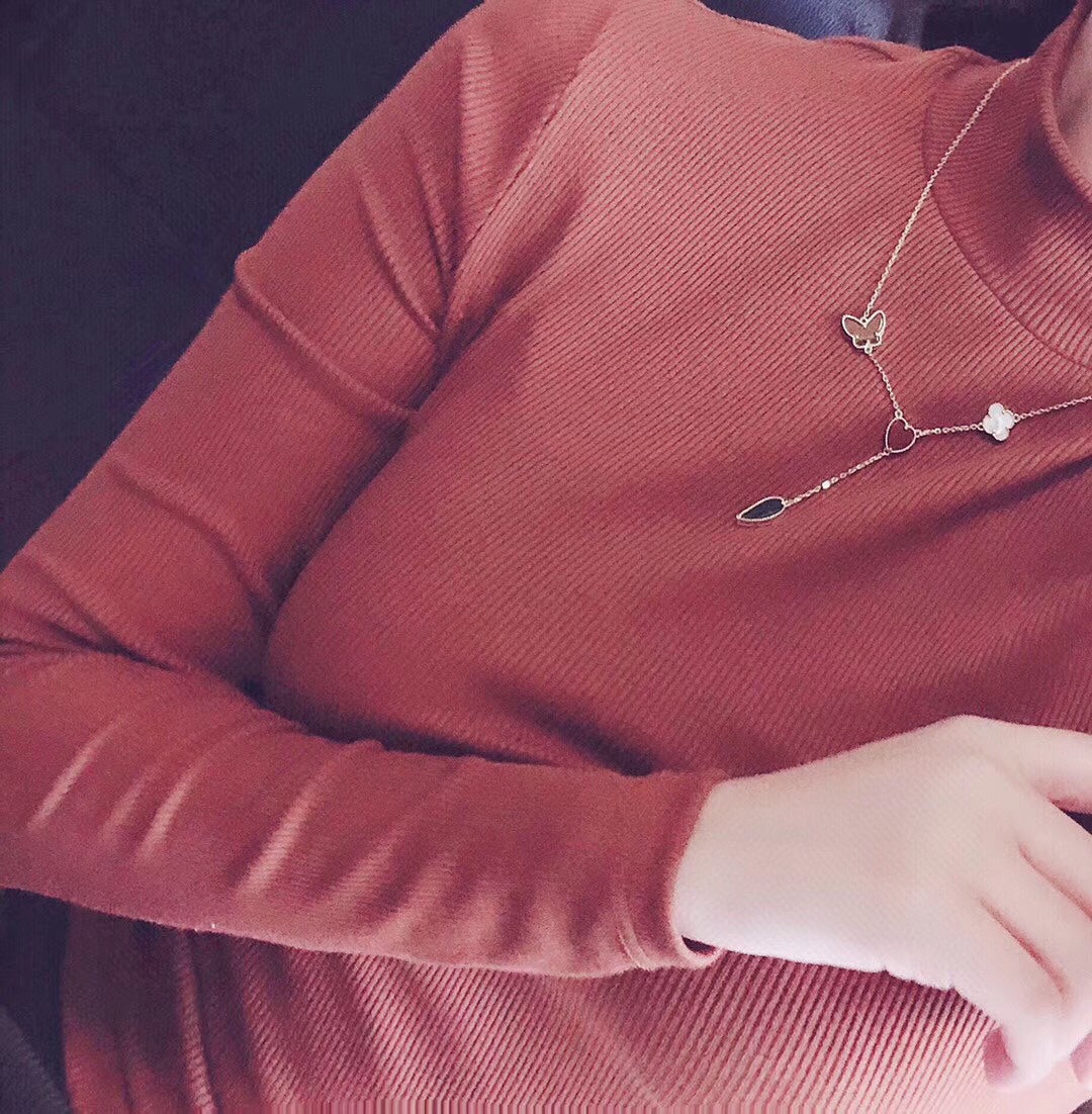 [LUXE JEWELRY]LUCKY SPRING 4 MOTIFS ROSE GOLD NECKLACE