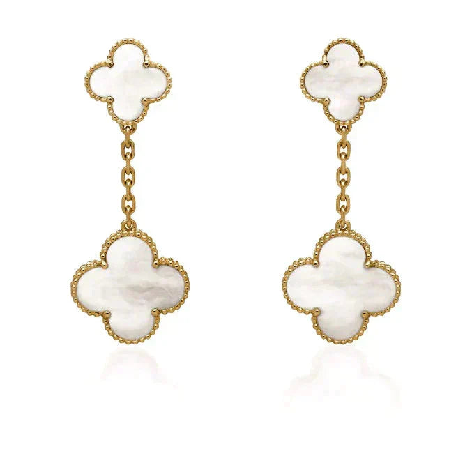 [LUXE JEWELRY]CLOVER 2 MOTIF WHITE MOP EARRINGS